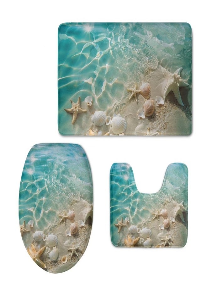 Flashideas Starfish Shell 3 Piece Bathroom Rug Set Non Slip Contour Mat Toilet Lid Cover and Bath Rug Absorbent Bath Mat Set Bath Mats Shower Mats Bath Rug Mat for Tub Toilet Bathroom - Image 1